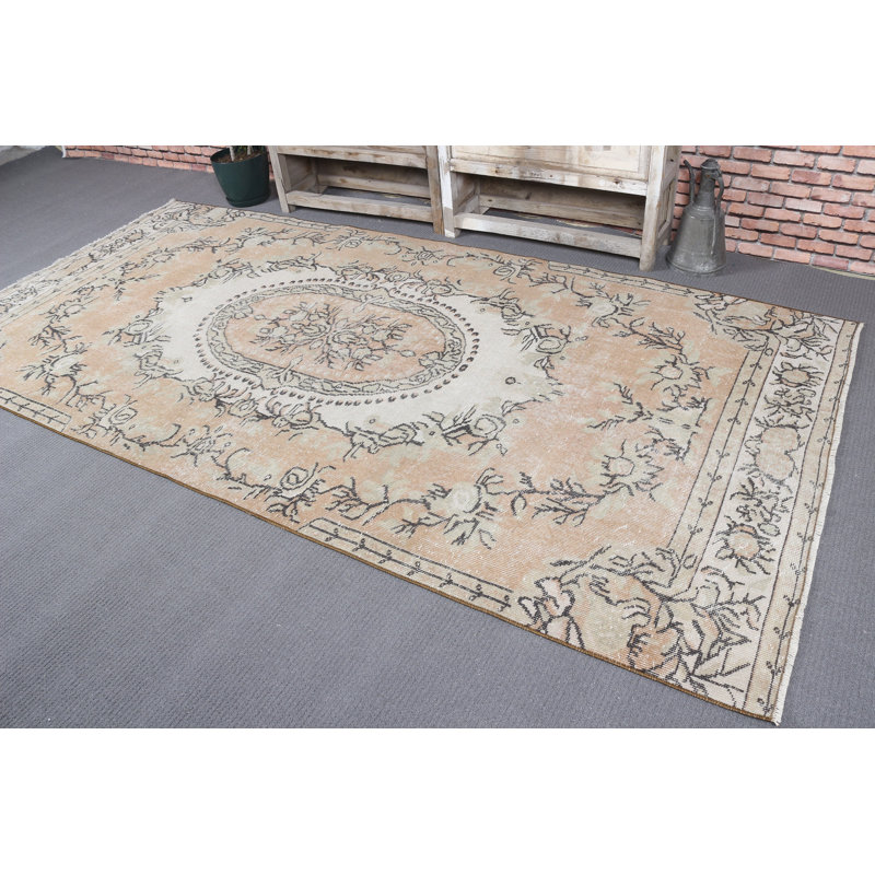 Grand tapis turc Oushak avec motif en médaillon orange pour le salon, idéal comme cadeau pour lui
