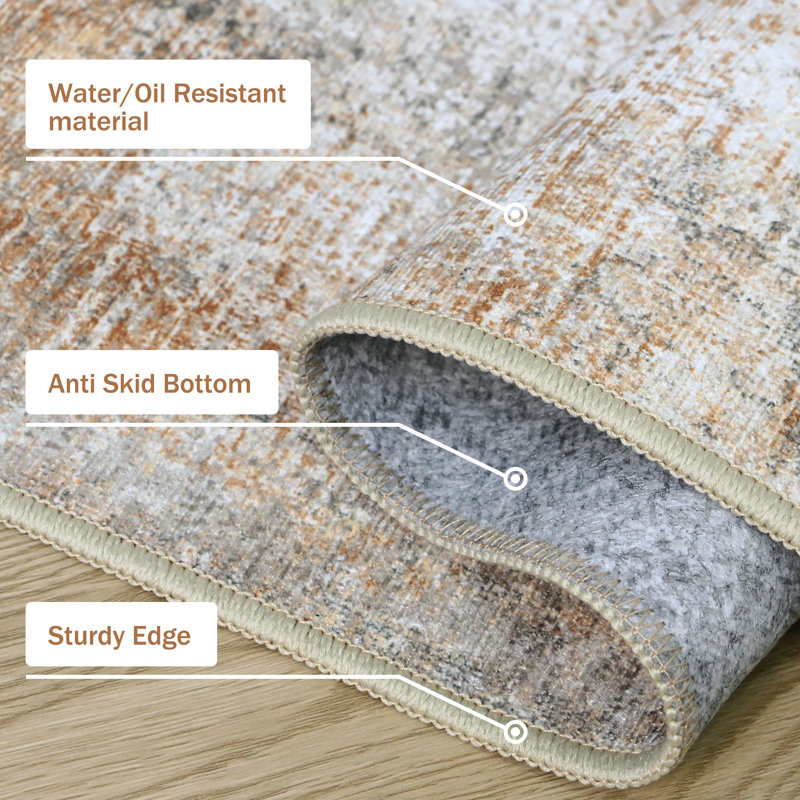 Machine Washable Anti-Slip Water Resistant Kitchen Mat, Brown/Orange/Beige