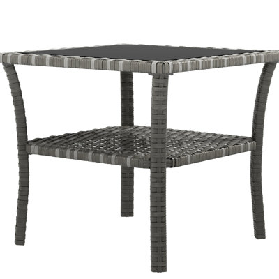 Square Patio End Table, Tempered Glass, Storage Shelf, Grey , Aluminum Frame 2 Outdoor Coffee Glass Top, Storage,