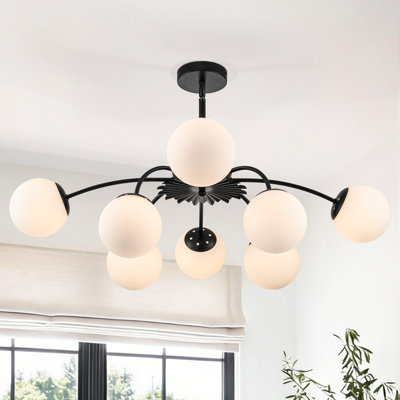 Luminaire suspendu en forme de globe en verre opale noir