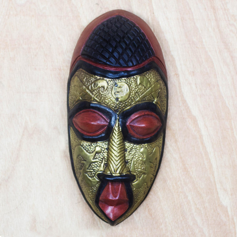 Décoration murale masque en bois royal authority akan