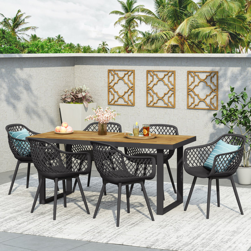 Arth 6 - Person Acacia Solid Wood Patio Dining Set Rectangular Table