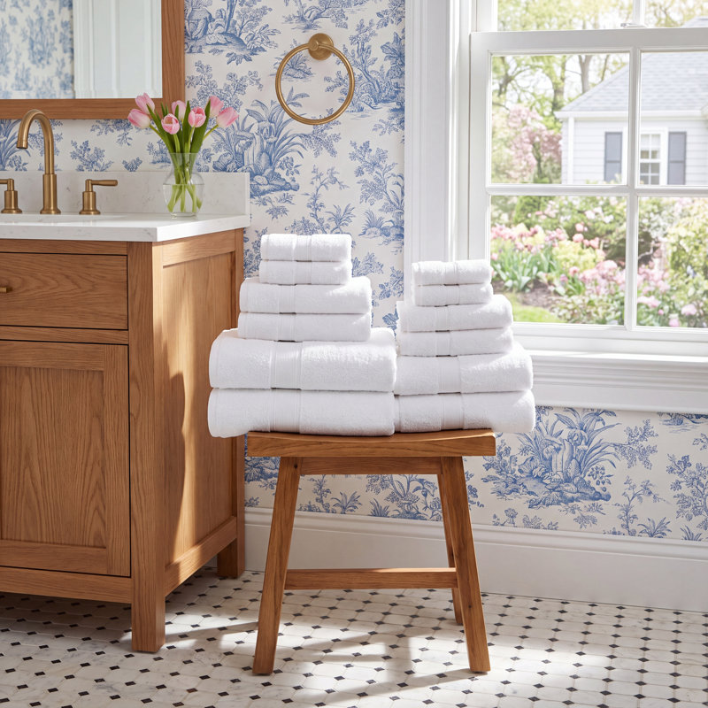 Lyndon Organic Cotton Medium Weight Towel Set, White, 12 Piece Set
