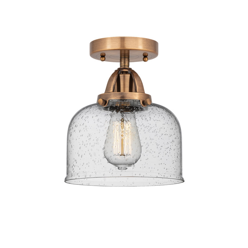 Plafonnier semi-encastré en verre à DEL, Cuivre antique, Grainé, H 9,25 po x l 8 po x P 8 po
