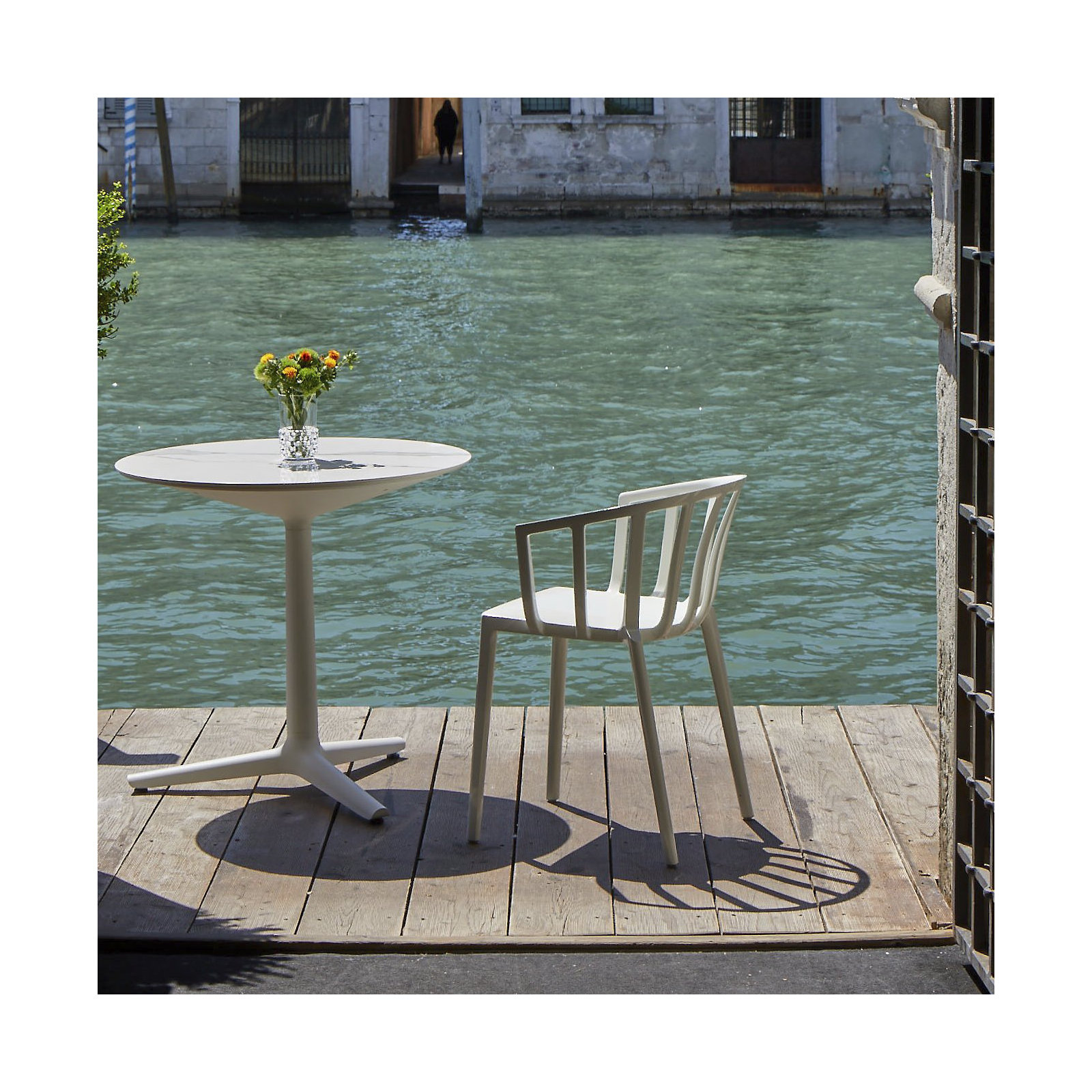 Venice Premium All-Weather Wicker Outdoor Stacking Dining Armchair, White