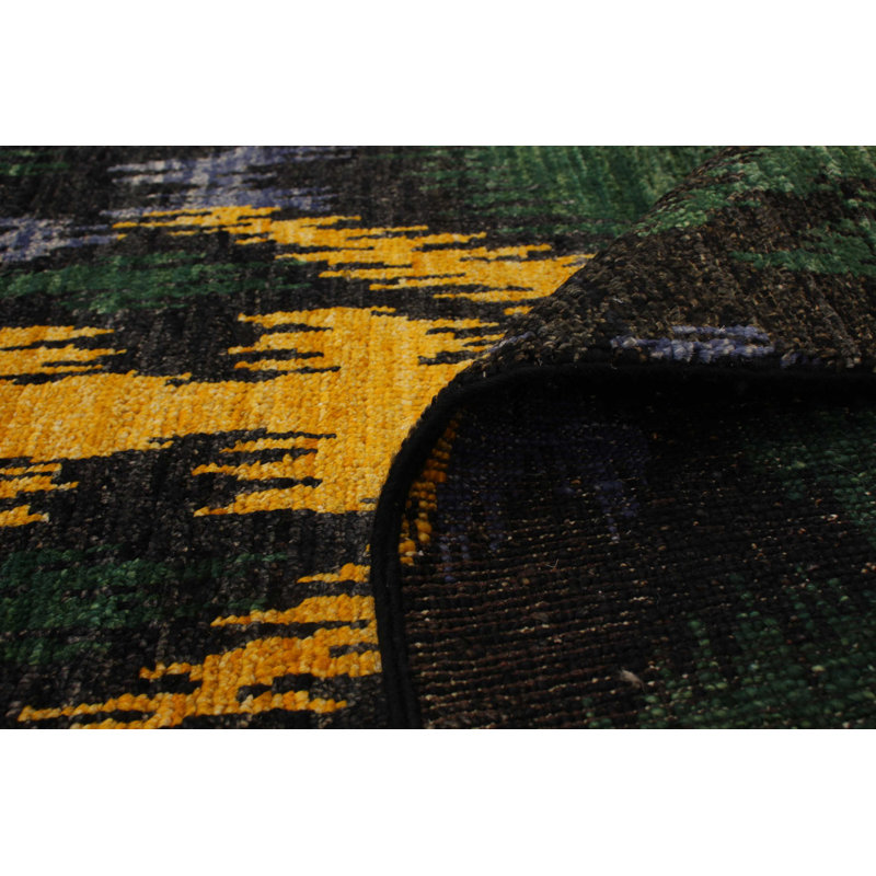 Tapis unique en laine noué à la main vert Mogul des années 2010 3 pi 8 po x 5 pi 10 po Raadhiya