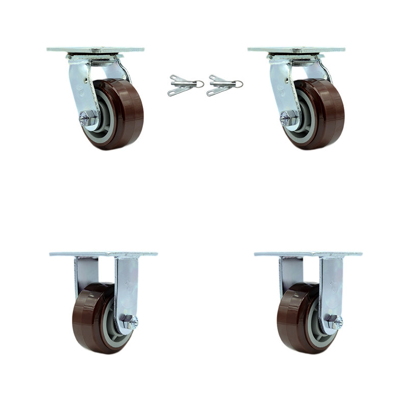 Ensemble de roulettes 4 pièces en polyuréthane avec roulement à billes 2 verrous pivotants 2 rigides