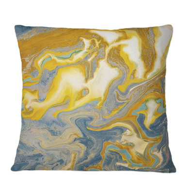 Yellow And Blue Marble Waves I - Modern Printed Throw Pillow