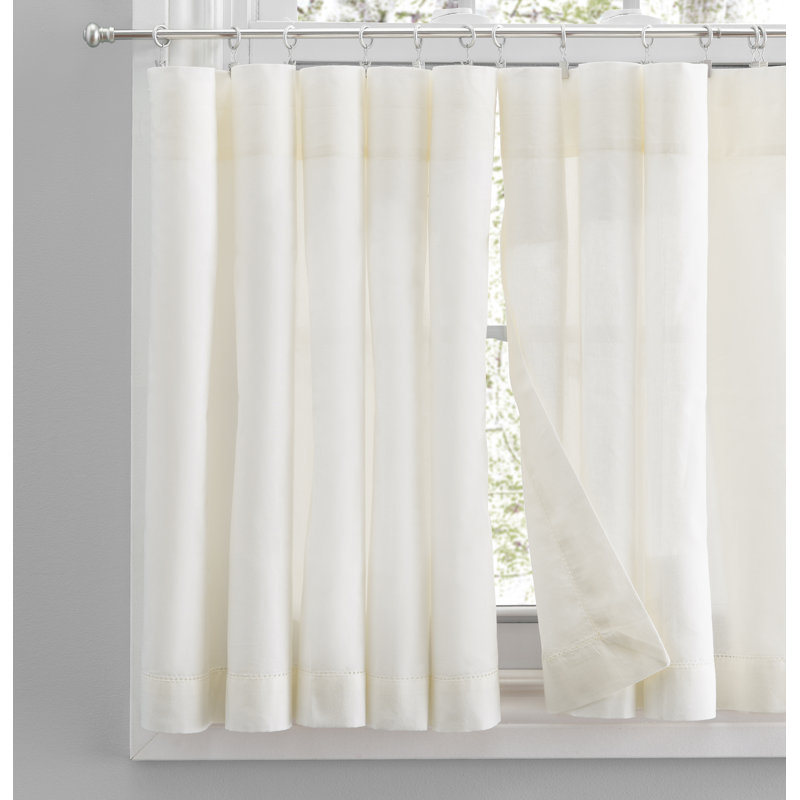 Blandford Premium 100% Cotton Hemstitch Semi-Sheer Cafe Curtain/Tailored Tier Pair 80" W Curtain, 80" W x 24" L, Natural