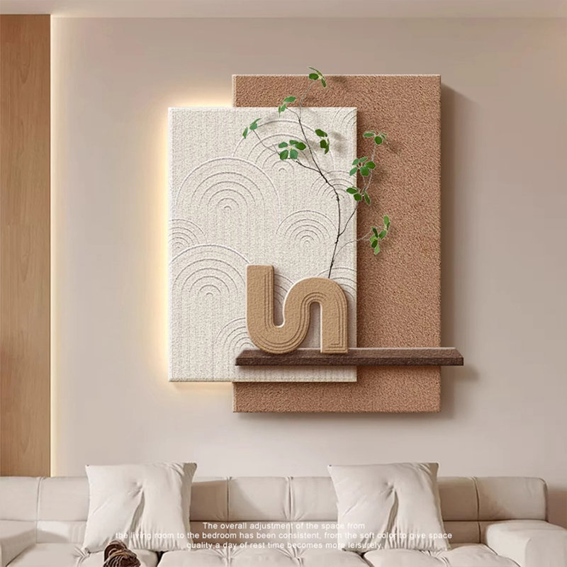 Art mural Mid-Century moderne en toile pour salon, H 39,37 po x l 35,43 po x P 1,97 po, Brun