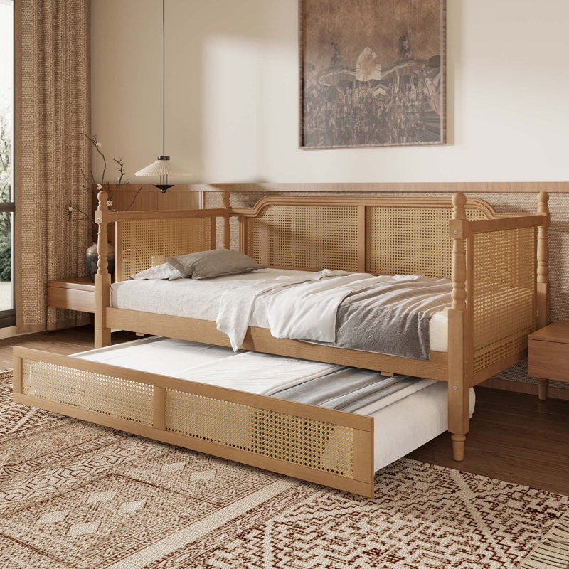 Lit de jour simple en rotin de style traditionnel avec lit gigogne simple