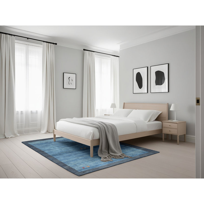 Tapis contemporain bleu / gris, Rectangle 5 pi x 7 pi