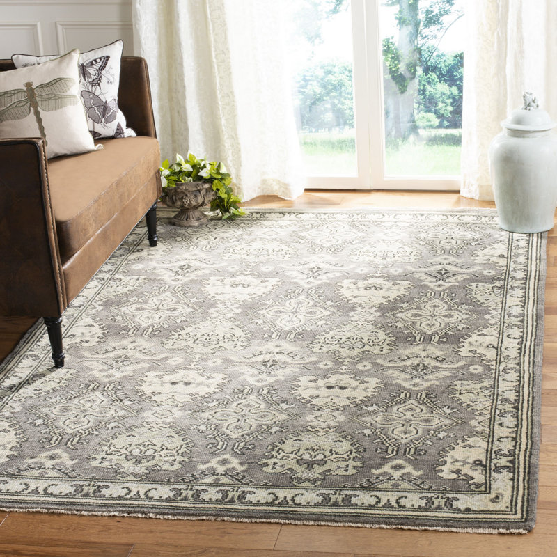Sivas Hand-Knotted Dark Gray/Light Gray Area Rug, Rectangle 9' x 12'