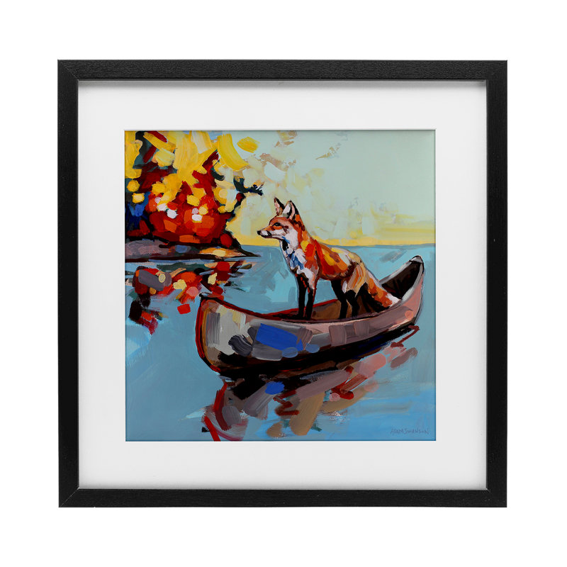 «Fox's Voyage on Canoe», reproduction sous verre encadrée, design par Adam Swanson, H 13 po x l 13 po, Cadre noir minuit