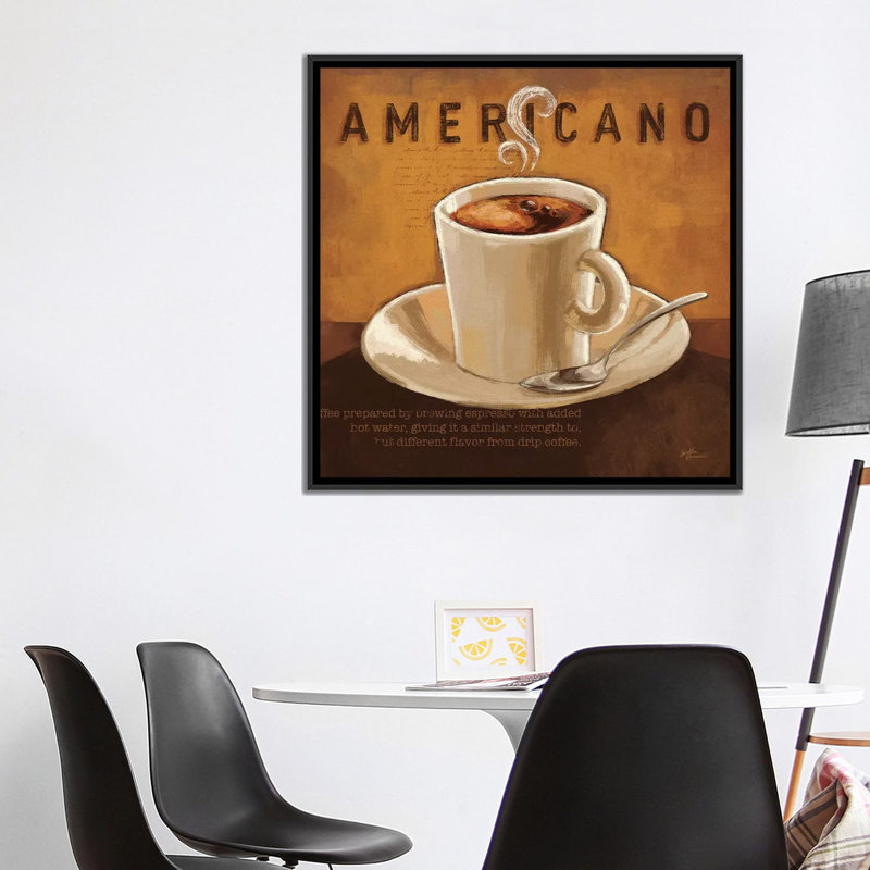 «Coffee and Co. II», affiche vintage sur toile, H 26 po x l 26 po x P 1,5 po, Toile avec cadre noir, Pas de tapis