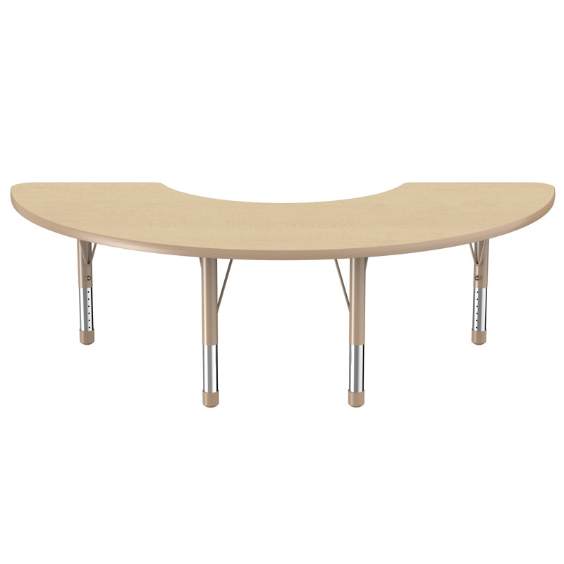 Table d'activité demi-lune 36 "x 72" avec pieds réglables, Érable / sable, Épais
