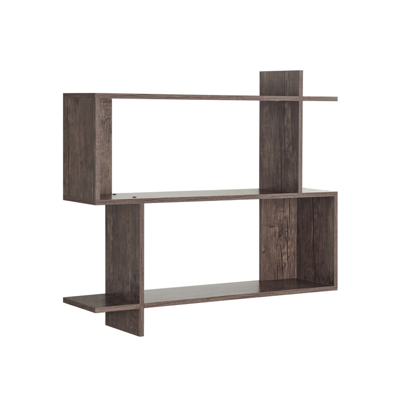 Batravil Floating Geometric Kilter Three-Level Square Accent Shelf, Brown