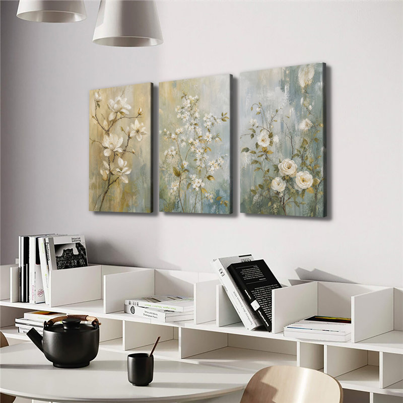 Impression sur toile murale, reproduction de peinture à l'huile, branche florale blanche rétro pour le salon, la chambre à coucher