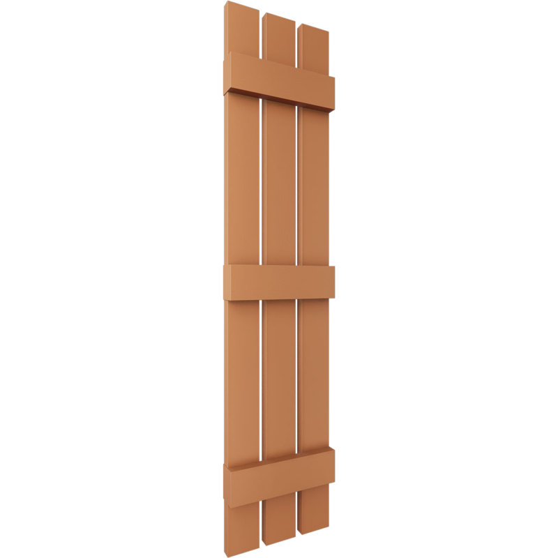 Vinyle à vie, trois planches TailorMade espacées (2 lattes), volets planche-n-latte, avec cages-volets (par paire), 89"