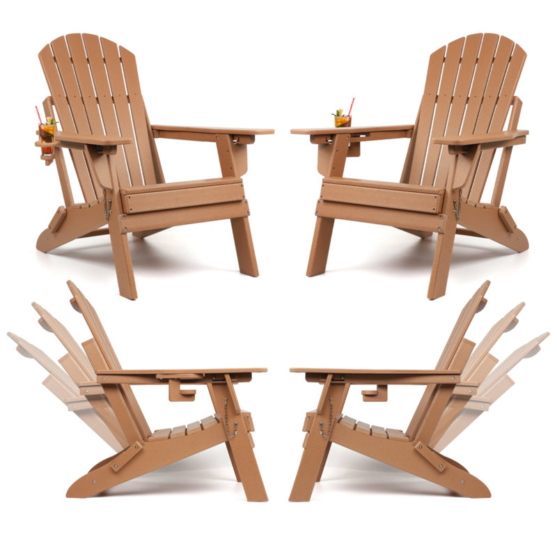 Plastic Folding Adirondack Chair with Adjustable Backrest, Brown
