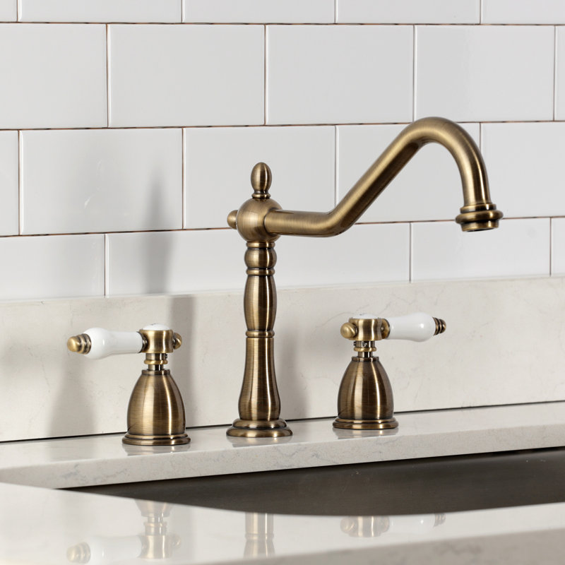 Kingston Brass Bel-Air Double-Handle Widespread Kitchen Faucet, Without Side Spray, Antique Brass