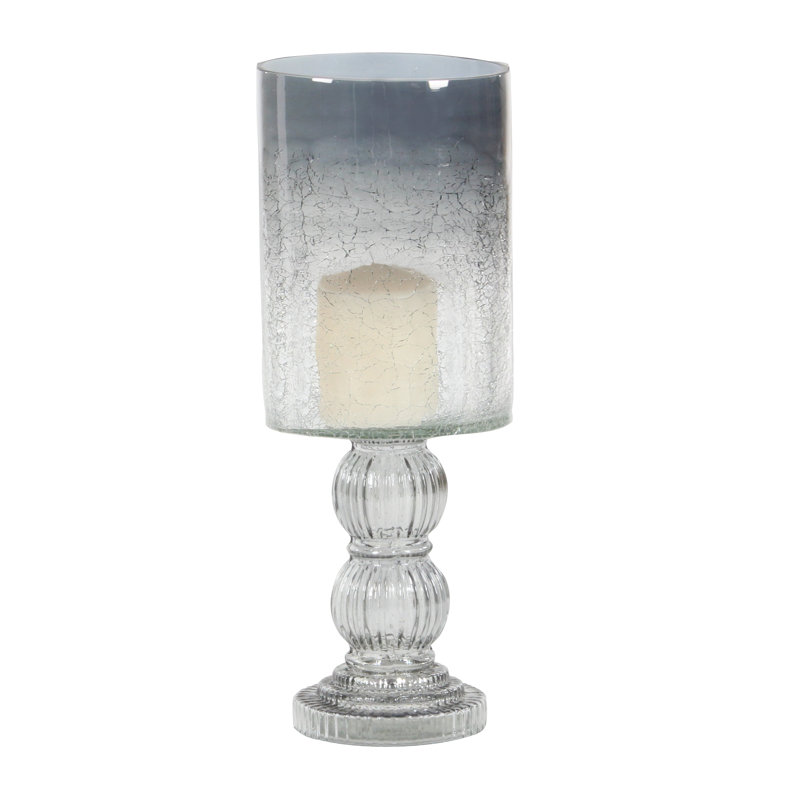 Lampe ouragan pilier en verre tourné à la main de style noir avec finition en verre fumé, Bronze, H 16 po x l 6 po x P 6 po