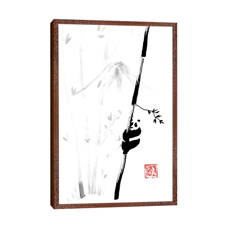 Panda In The Tree III by Péchane - Print on Canvas, Classic Brown Wood Framed, 101.6 cm H x 66.04 cm W