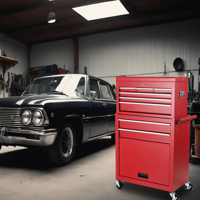 8 Rolling Toolbox With Detachable Top, Lockable Wheels, Side Hooks, Red Garage Storage Metal Tool Chest, 8 Drawers,