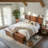 Wood Storage Bed with 4 Drawers and Bench, Geometric Headboard Platform Bed Frame-125974005-125974008