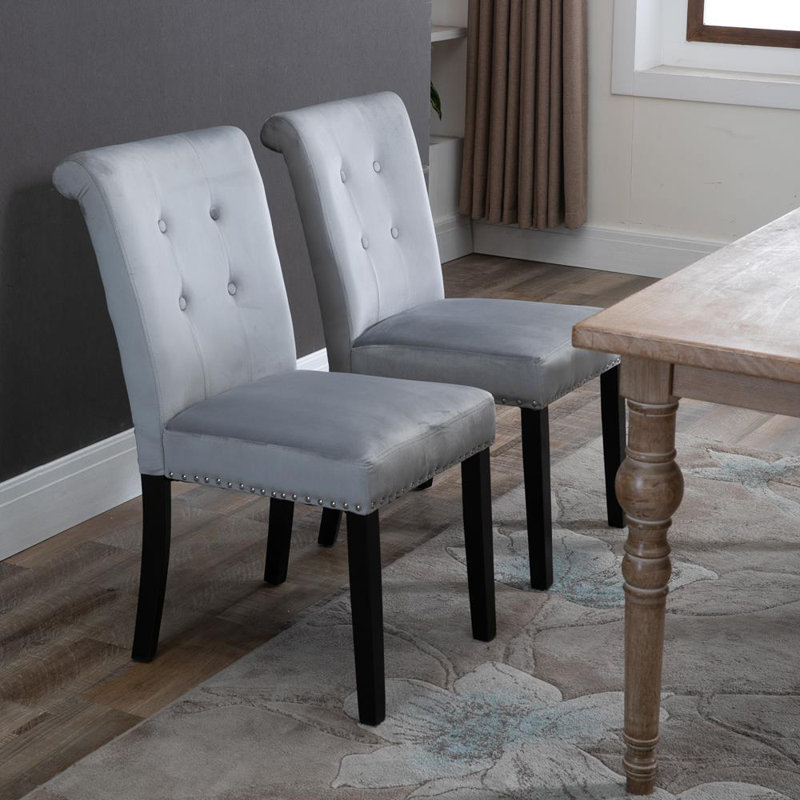 Chaise d’appoint rembourrée velours touffeté grise Voltaire, Gris