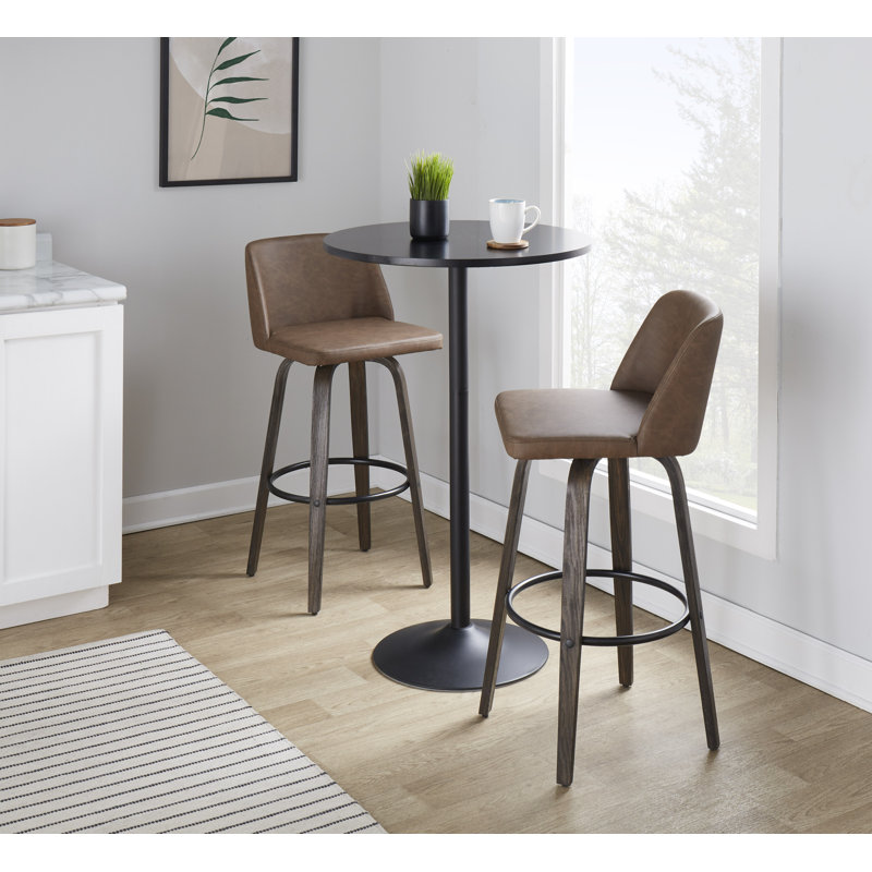 Thea 30" Fixed-Height Bar Stools with Bent Wood Legs & Round Footrest, Bar Stool (29.5" Seat Height), Espresso