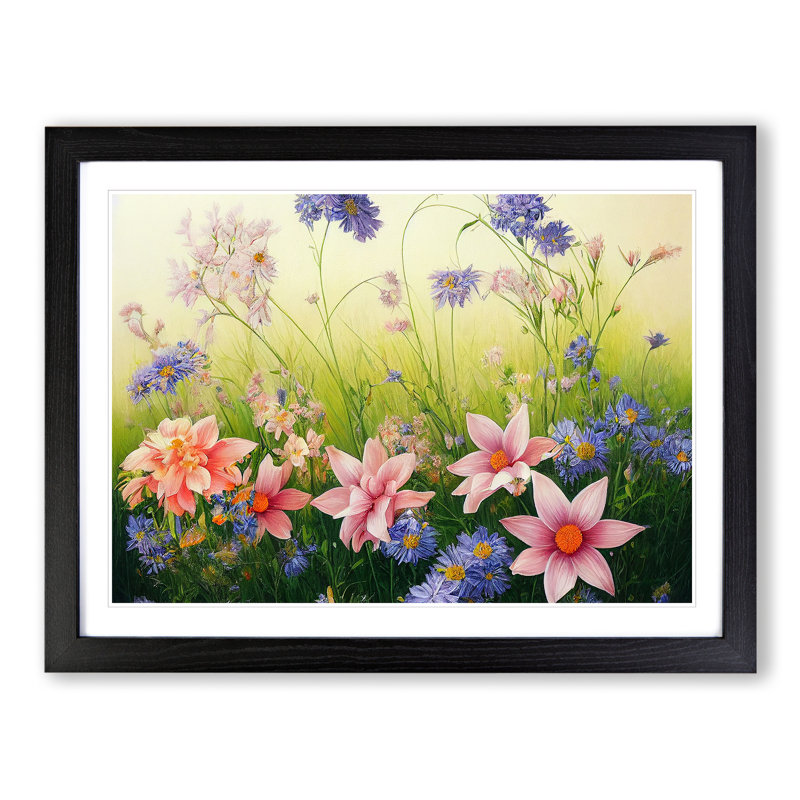 Joyful Wild Flowers - Single Picture Frame Print, Black Framed, 25cm H x 34cm W x 2cm D