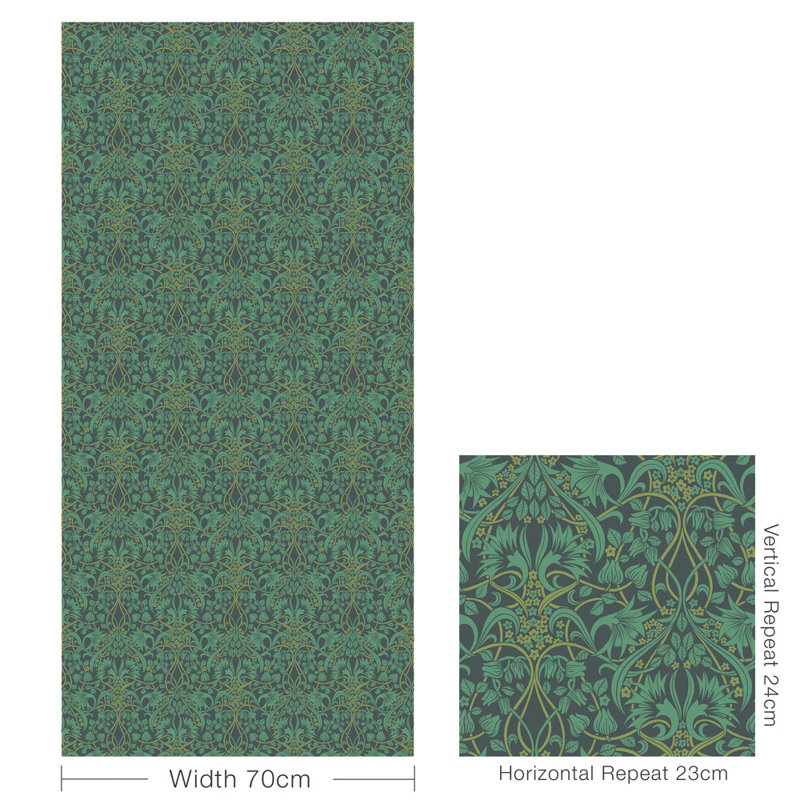 32.82' L x 27.58" W Wallpaper Roll, Indigo/Teal