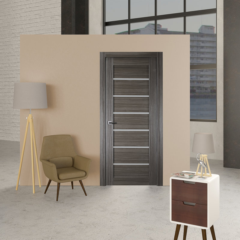 Porte intérieure pré-suspendue simple Alba, Gauche, 23,875 po x 79,37 po, Chêne gris