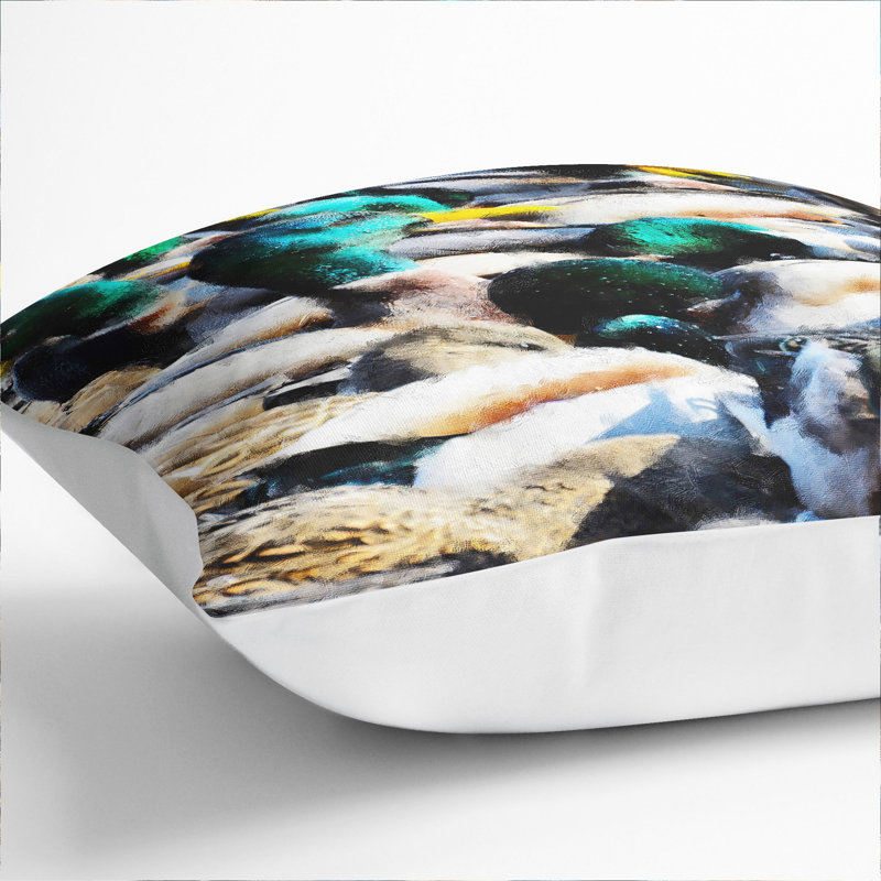 Mallard Ducks Painting Square Throw Cushion, White, 40cm H x 40cm W x 15cm D