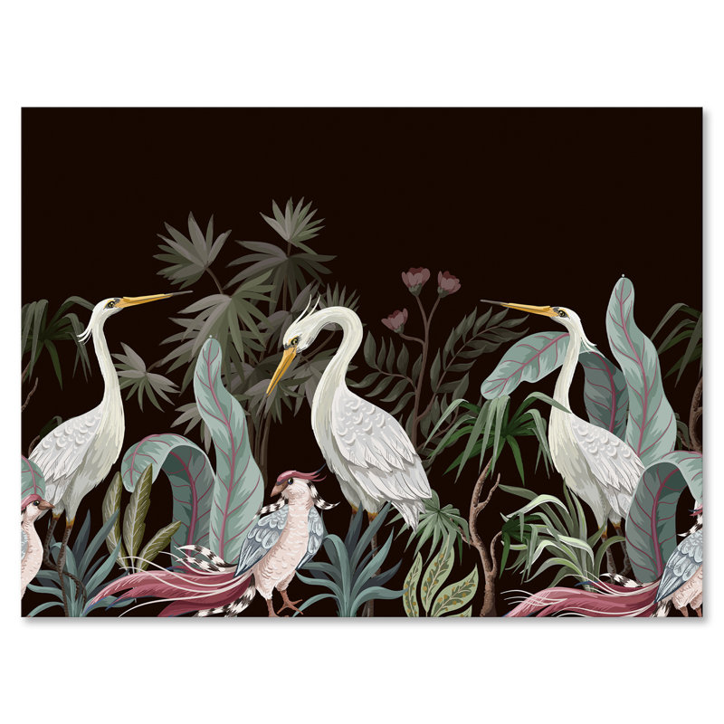 Chinoiserie avec oiseaux et pivoines III - peinture sur toile, H 24 po x l 32 po x P 1 po, Toile tendue