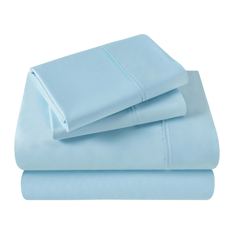 400 Thread Count Egyptian Cotton Blend Solid Deep Pocket Bed Sheet Set, Twin Sheet Set, Light Blue