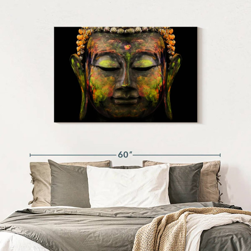 Bouddha coloré sur toile, H 30 po x l 45 po x P 1,25 po