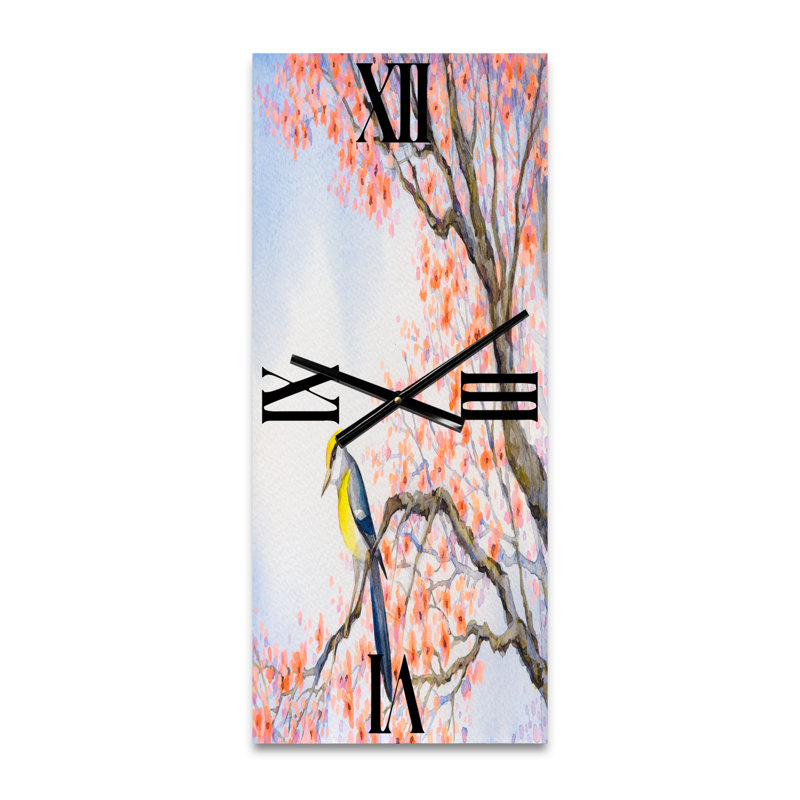 Bel oiseau bleu sur une branche en fleurs I - Horloge murale traditionnelle, Petit