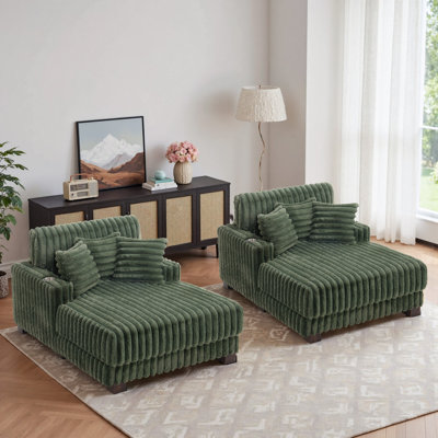 Canapé-lit rembourré en fausse fourrure vert avec porte-gobelet et coussins décoratifs (ensemble de 2)