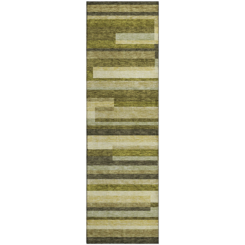 Premium Machine Washable Prisco Olive Rug, Runner 2'3" x 7'6"