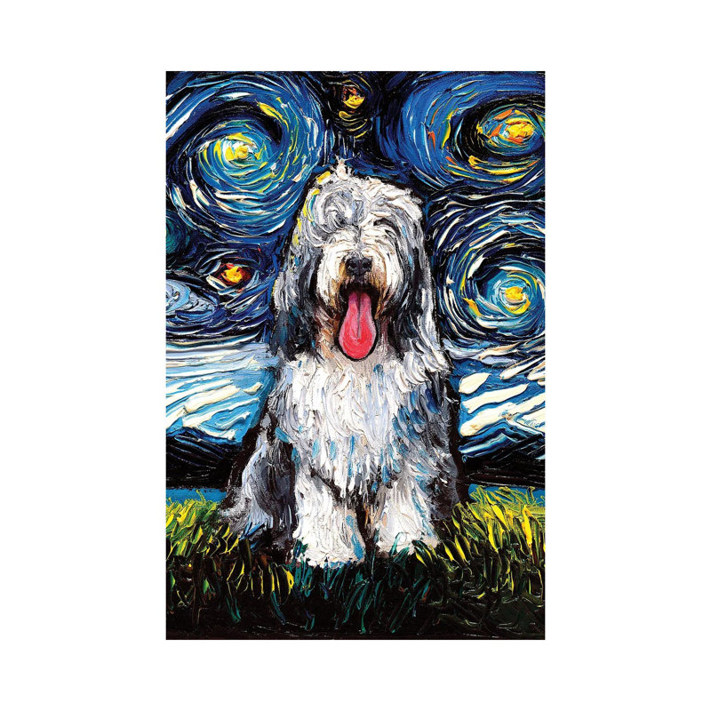 Bearied Collie Night par Aja Treves - reproduction, H 18 po x l 12 po x 1,5 po