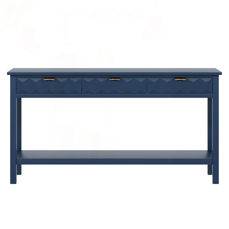 Table d'entrée 58,3 "en placage de sapin avec tiroirs et tablette en nid d'abeille, Marine, Marine, Marine