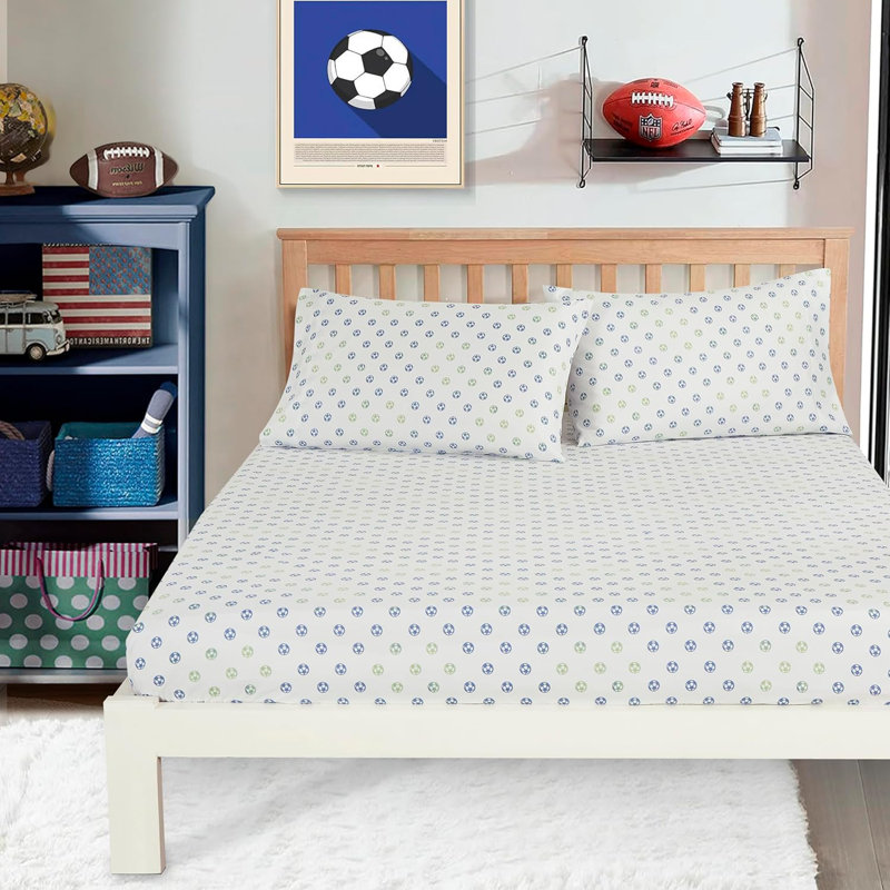 Football Soccer Sports Microfiber Sheet Set, Queen Sheet Set with 2 Pillowcases