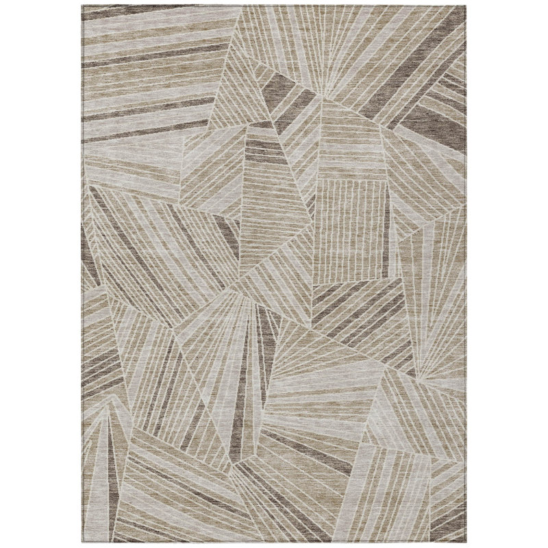 Tapis extérieur lavable géométrique beige et ivoire 5 pi x 8 pi