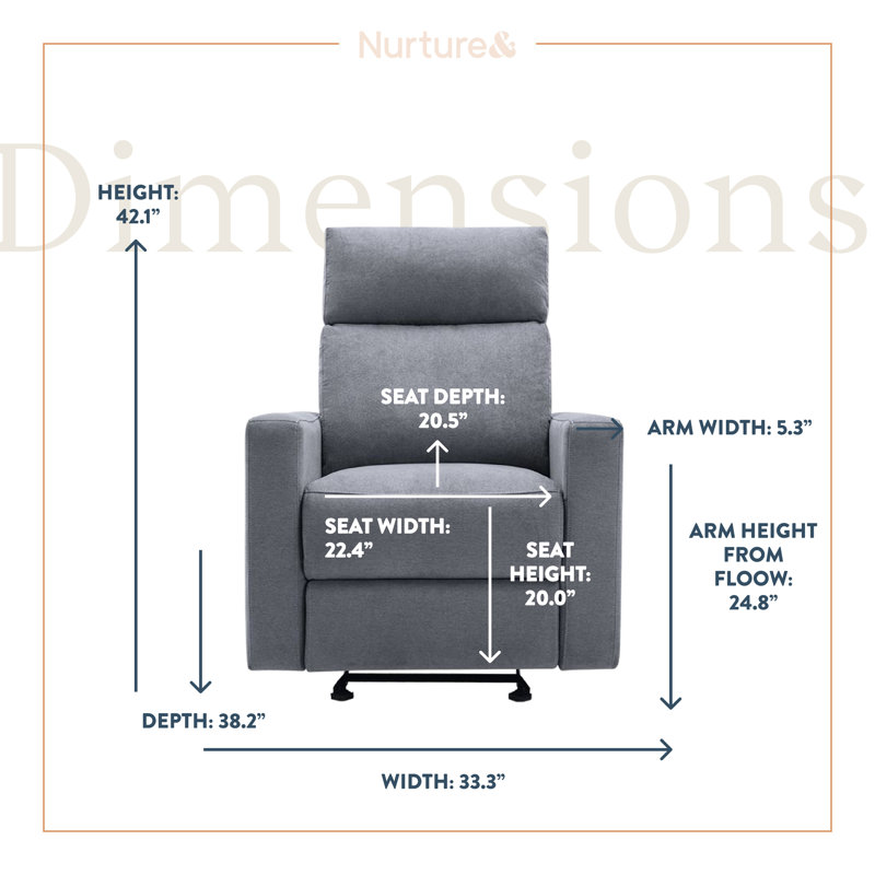 Nurture& The Manual Premium Modern Recliner Nursery Glider Chair with Spill, Stain Proof Fabric, Gray