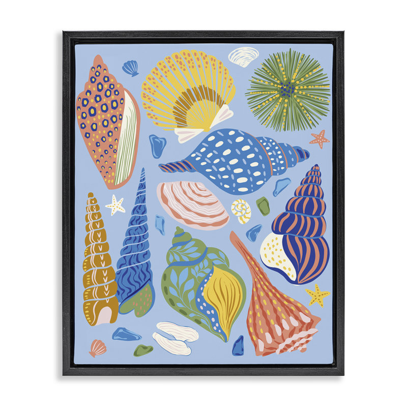  «Summer Fun Seashells» par Arrolynn Weiderhold, Cadre flottant noir de jais, H 21 po x l 17 po