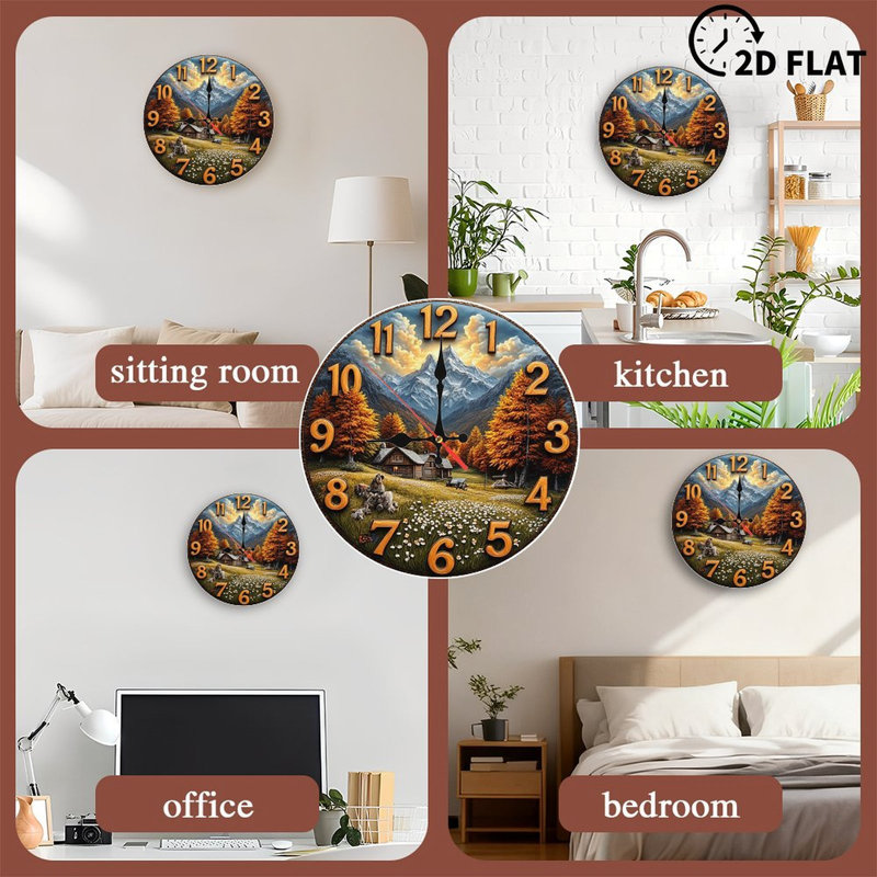 Mountain Cabin Autumn Landscape Wall Clock