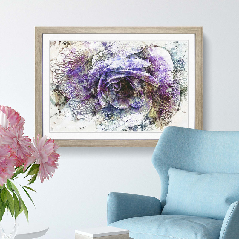 Purple Rose in Abstract - Framed Print, 40cm H x 60cm W x 2cm D, Oak