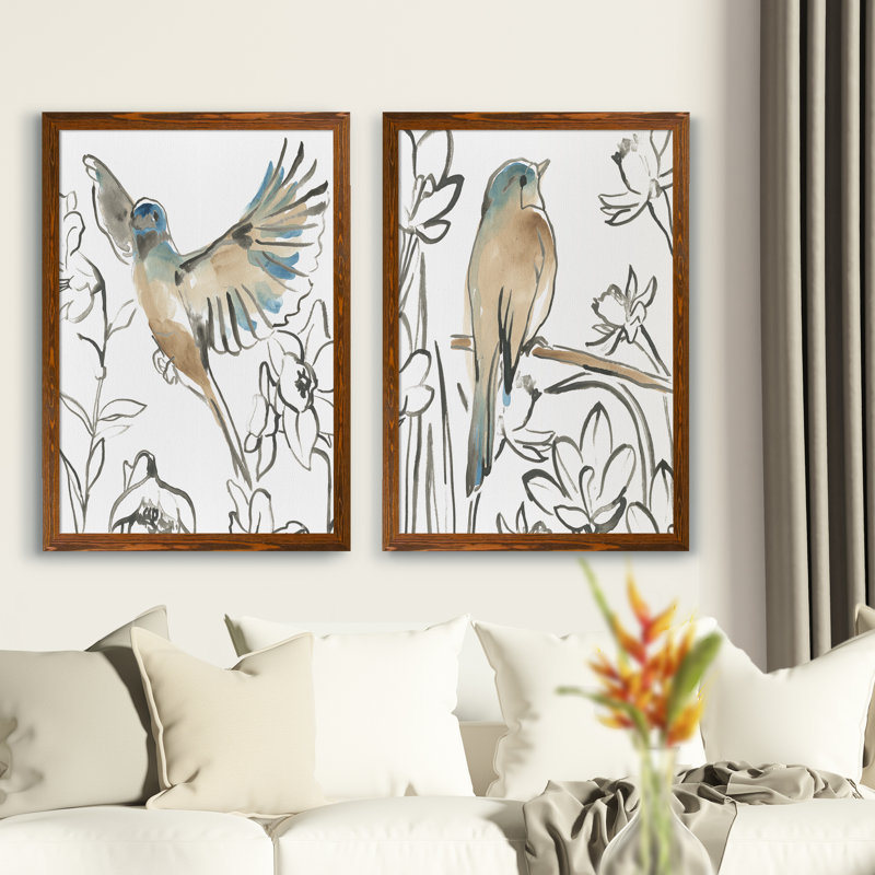 «Songbird Meadow III» par Vincent Van Gogh - ensemble de 2 cadres photo, H 20 po x l 17 po, Toile encadrée, Espresso
